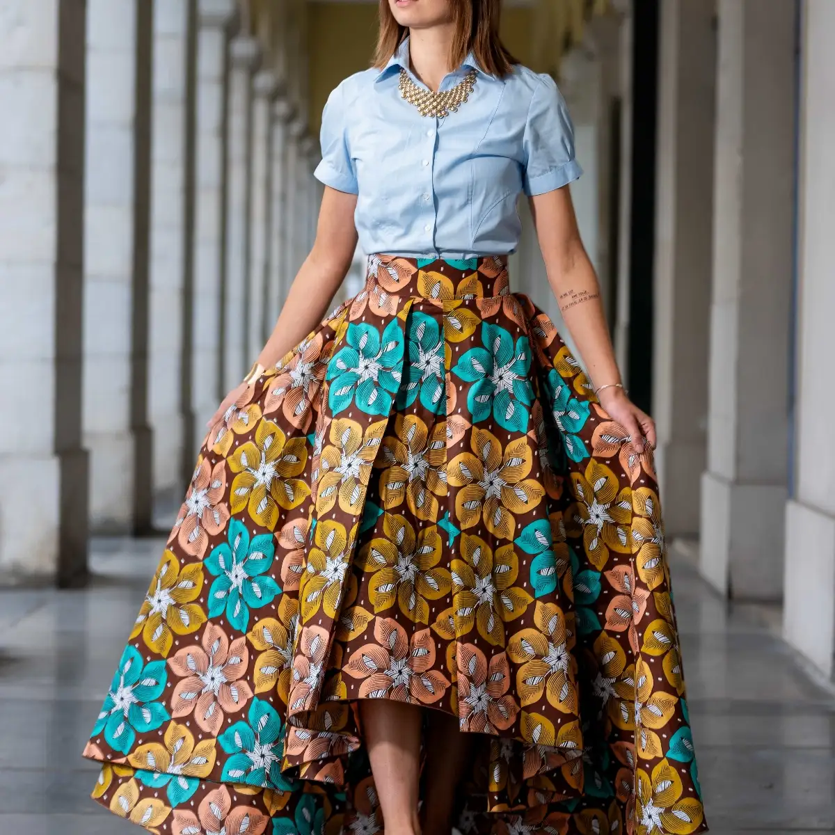 Maxi jupe asymétrique en wax