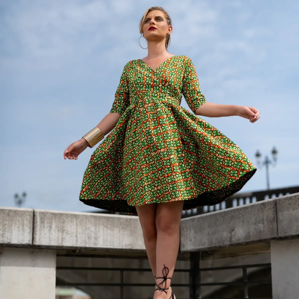 robe portefeuille courte en wax