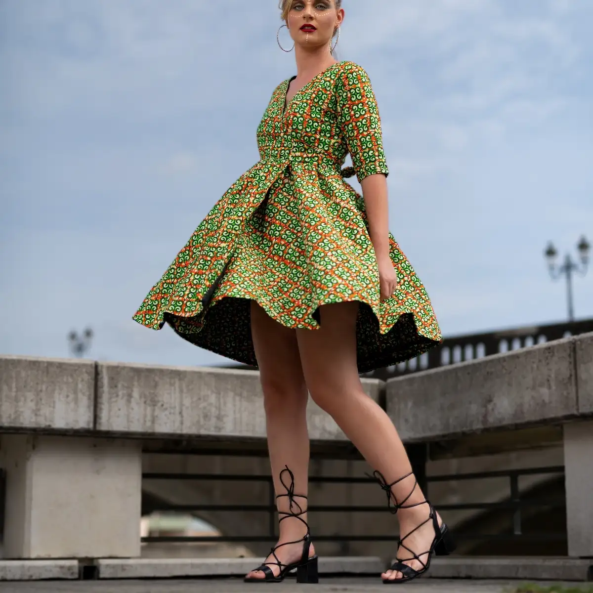 robe portefeuille courte en wax