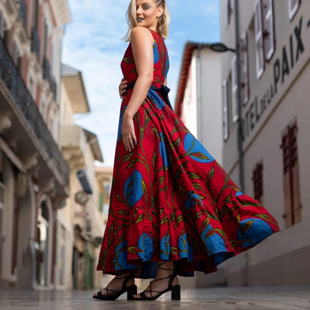 Maxi robe longue en tissu wax