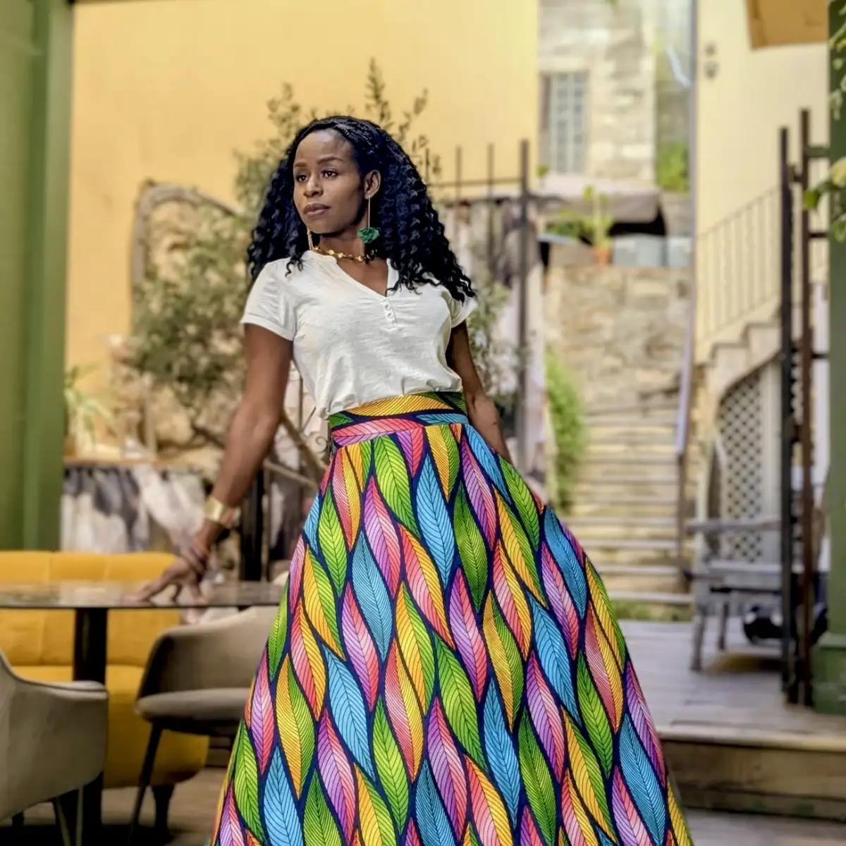 Jupe maxi longue en wax