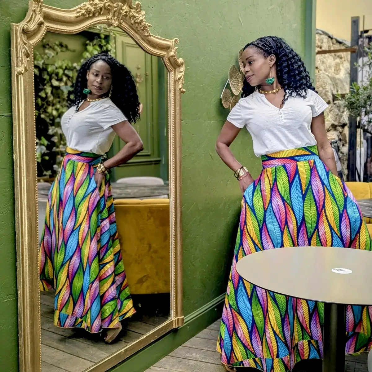 Jupe maxi longue en wax