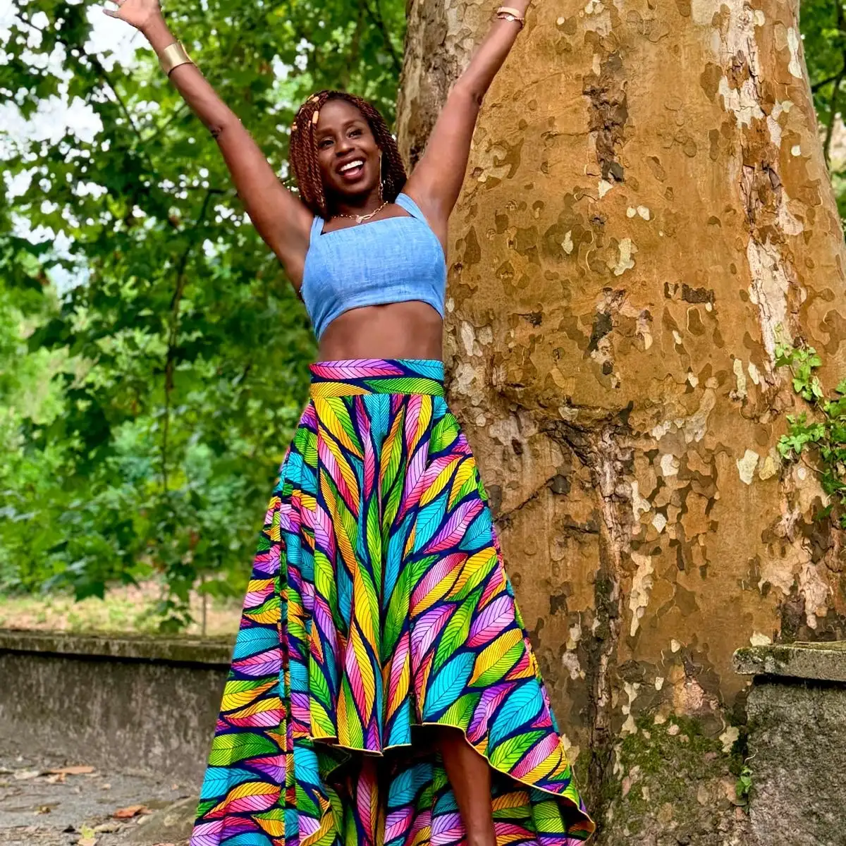 Maxi jupe asymétrique en wax