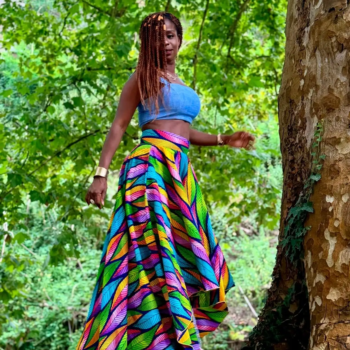 Maxi jupe asymétrique en wax