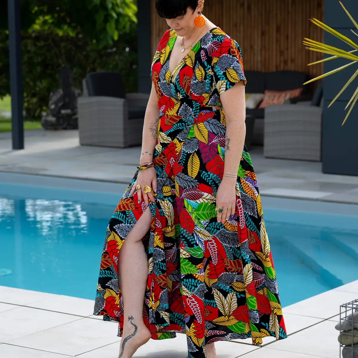 Maxi robe portefeuille en wax
