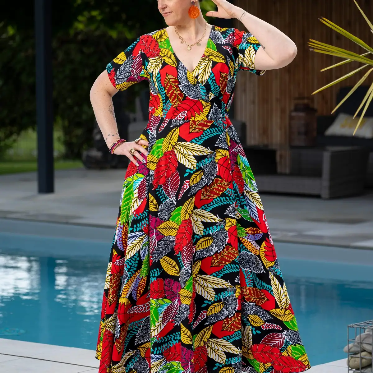 Maxi robe portefeuille en wax
