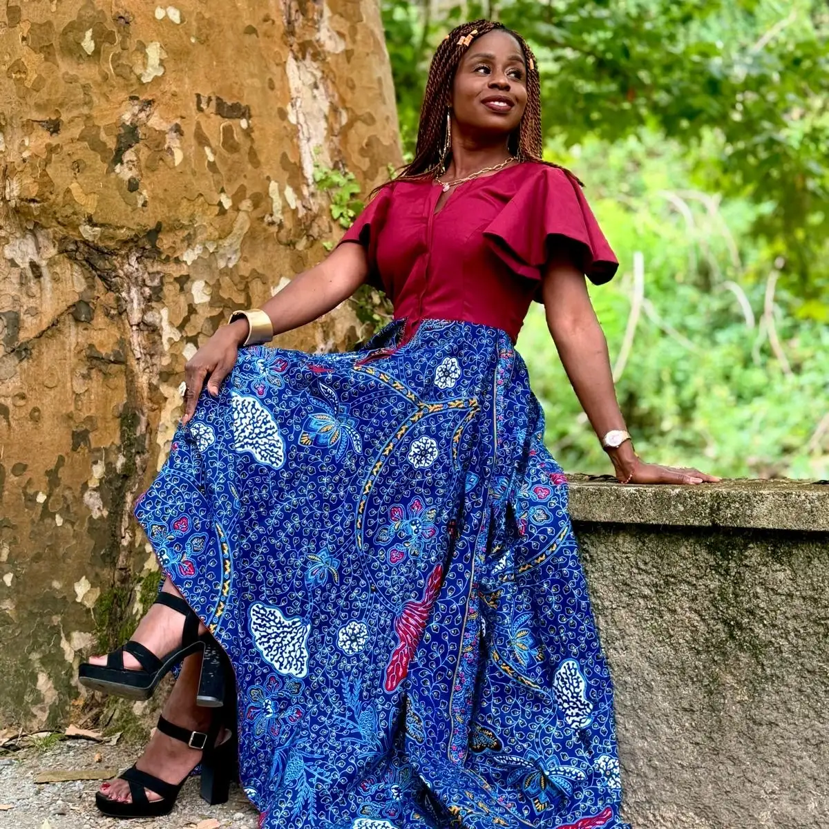 Maxi robe asymétrique en wax