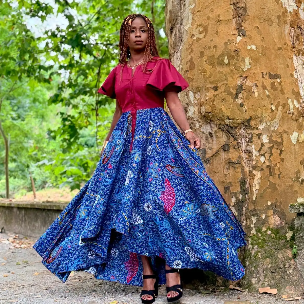 Maxi robe asymétrique en wax